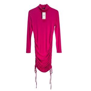 NWT | Forever 21 Fuchsia Pink Ruched Mock Neck Bodycon Dress | Medium